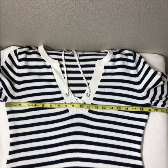 Nautica Cotton Knit V Neckline String Navy White Stripes Versatile Sweater M - Picture 10 of 10